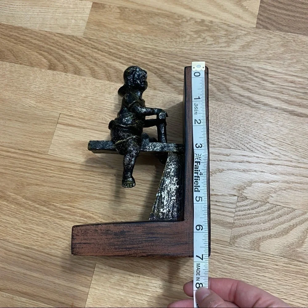 Cast Iron See-Saw Boy Book End Wood Home Decor Heavy